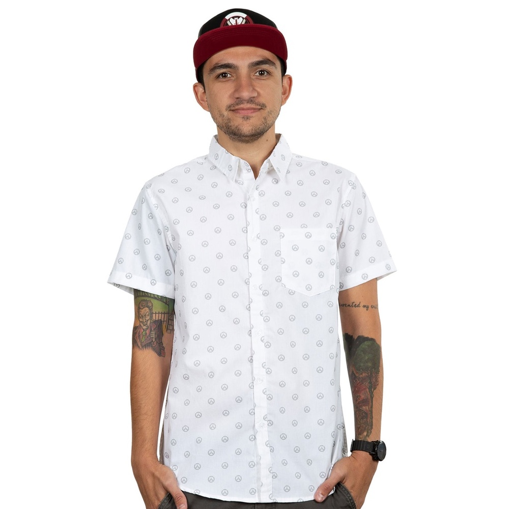 Overwatch Icon Button Down Shirt Short Sleeve Blizzard Small